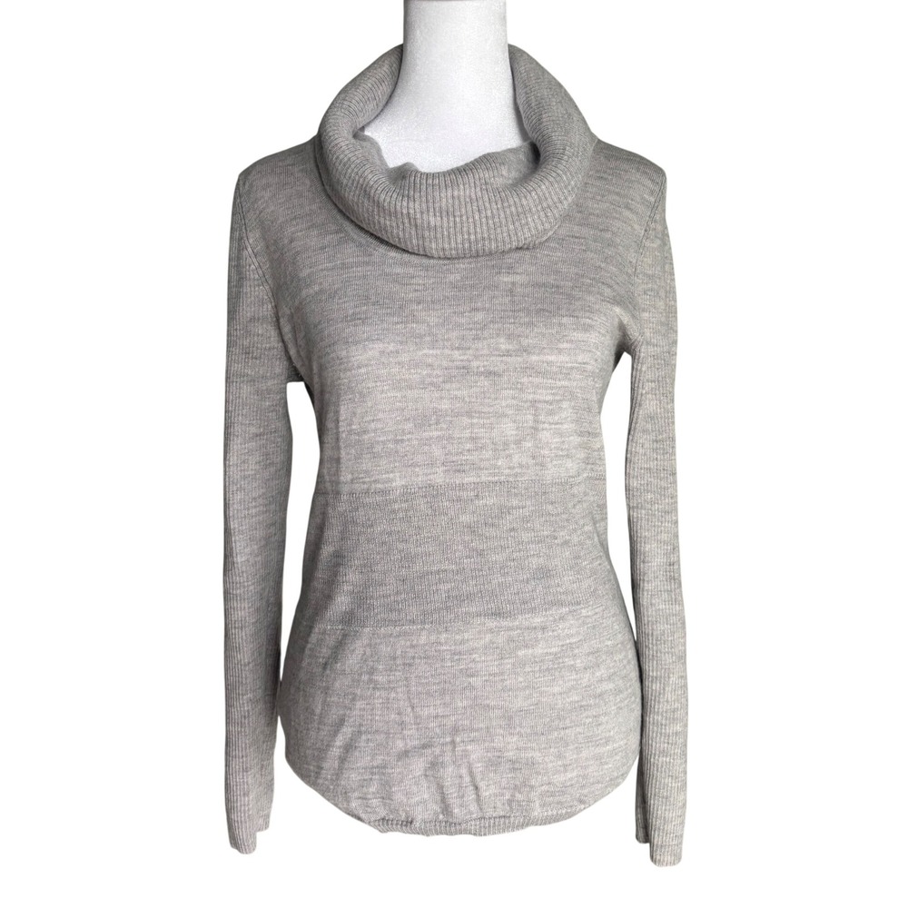 Gray 100% Italian Merino Wool Cowl Neck Button Cuff Sweater Sarah Spencer M